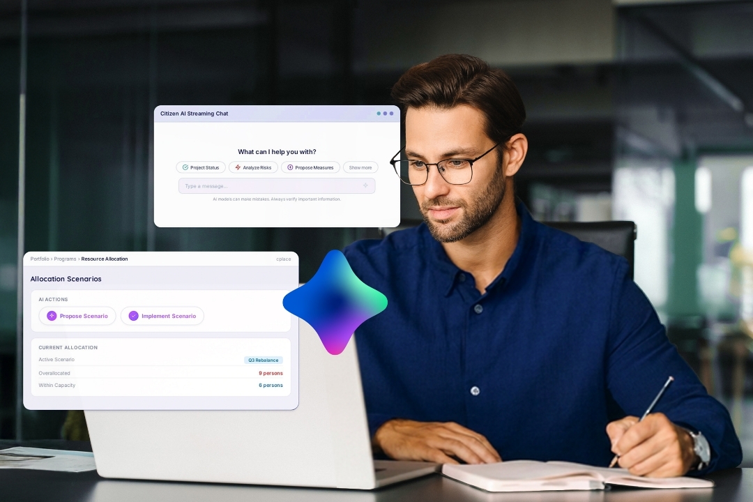cplace Citizen AI connects Low-Code actions with AI‑powered analysis.