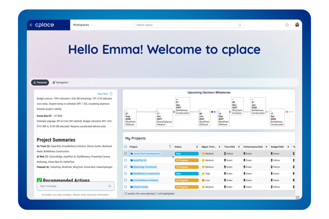 cplace PPM solutions on one data foundation