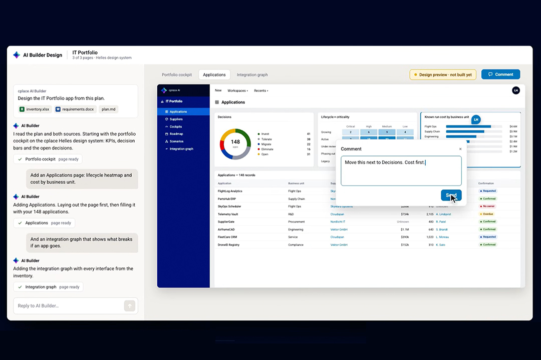 AI Builder splits the work so you don't have to choose between speed and reliable software. 
